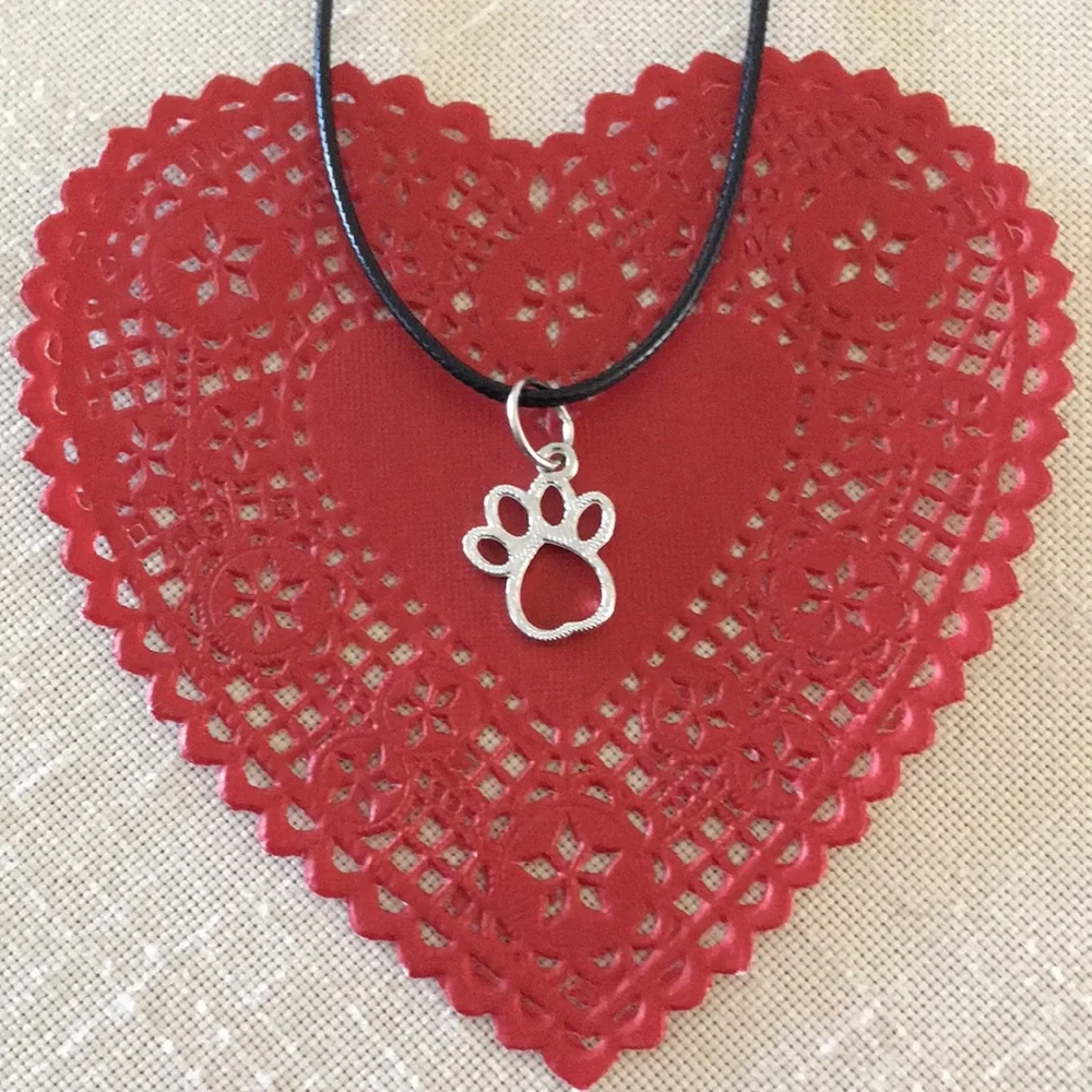 HAND CRAFTED Paw Necklace Dainty Silver Toned